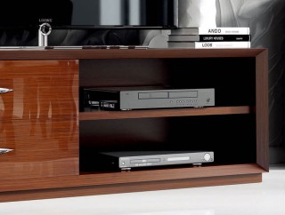Spain Made Ultra Glossy Walnut Finished TV Stand with Chrome Handles