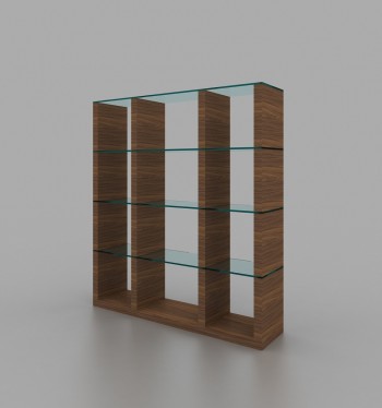 Wall Unit In Walnut Finish with Glass Shelves