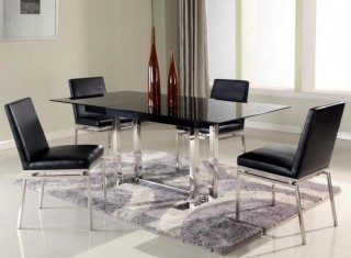 Extendable Dining Table with Black Glass Top