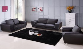 Unique Sofa Set Upholstered in Black Leather