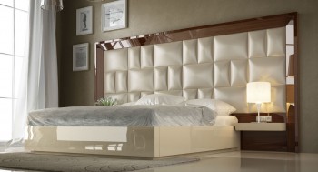 Sophisticated Leather High End Platform Bed with Tufted Headboard