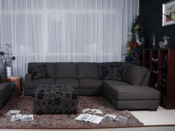 Dark Grey Fabric Sectional Sofa with Floral Print Throw Pillow