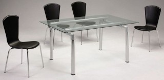 Tempered Glass Dining Table with Chromed Metal Legs