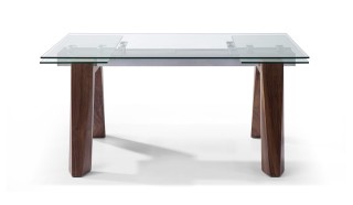 Sophisticated Rectangular Wooden and Clear Glass Top Leather Modern Dining Set