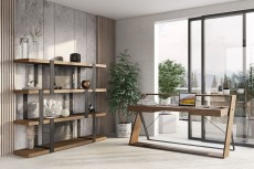 Modern Walnut Desk with Black Metal Base Modern Walnut Desk with Black Metal Base