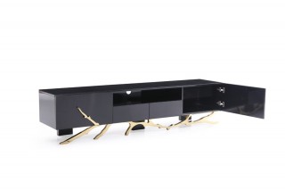 Elegant Black TV Unit with Champagne Gold Stainless Steel Base