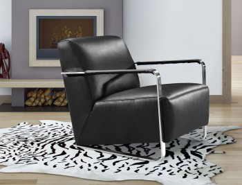 Modern Black Leather Low Profile Lounge Chair