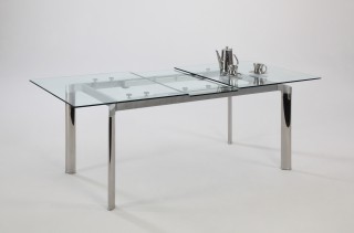 Contemporary Clear Glass and Chrome Extendable Dining Table