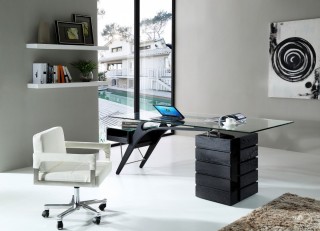 Contemporary Black Ash Desk with Glass Top