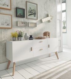 Elite White 2 Door Buffet with Oak Wood Legs Elite White 2 Door Buffet with Oak Wood Legs