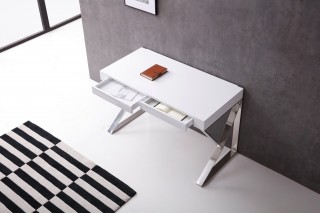 White High Gloss Office Desk with X Legs