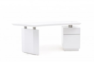 Elegant White Gloss Finish Desk with Stainless Steel Accents