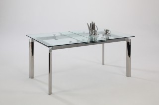 Contemporary Clear Glass and Chrome Extendable Dining Table