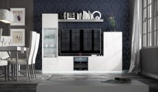 Elegant White Wall Unit with Stripe Design and LED Light Elegant White Wall Unit with Stripe Design and LED Light
