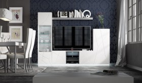 Elegant White Wall Unit with Stripe Design and LED Light