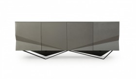 Modern High Gloss Grey Buffet with Front Stripes
