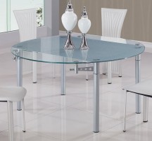 Round Glass Top Contemporary Dining Table with Metal Legs