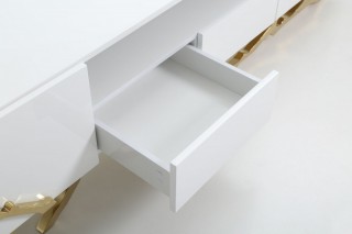 Modern White TV Stand with Champagne Gold Stainless Steel Base