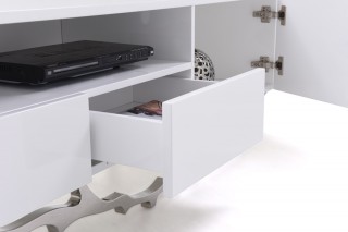 Elegant White TV Unit with Stainless Steel Base