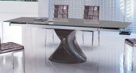 Contemporary Grey Extendable Dining Table with Unique Base