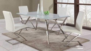 Tempered White Glass Table with Brilliant Chrome Y Shaped Base