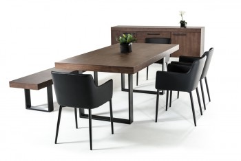 Classic Walnut Veneer and Black Metal Base Dining Table