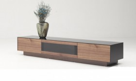 Modern Walnut TV Unit with Tempered Glass Top