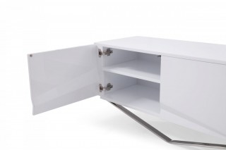 Modern White TV Stand with Stainless Steel Base