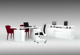 Elegant White Gloss Finish Desk with Stainless Steel Accents