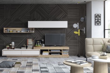 Unique White with Natural Wood Wall Unit Unique White with Natural Wood Wall Unit