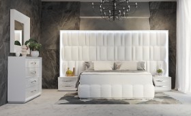 Unique Leather Platform and Headboard Bed