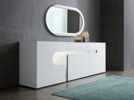Exquisite Mat White Buffet with Polished Stainless Steel Decoration