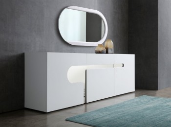 Exquisite Mat White Buffet with Polished Stainless Steel Decoration Exquisite Mat White Buffet with Polished Stainless Steel Decoration