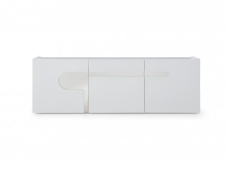 Exquisite Mat White Buffet with Polished Stainless Steel Decoration