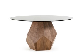 Creative Geometric Walnut Base Round Glass Top Dining Set