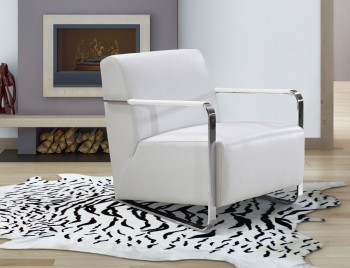 Modern White Leather Low Profile Lounge Chair