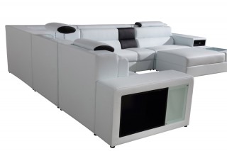 Extra Large Leather Sectional Sofa with Attached Corner Table