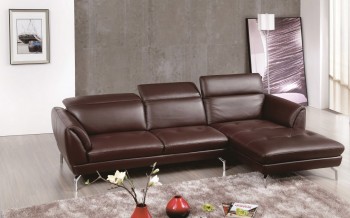 Brown Sectional Sofa with Tufted Seats and Adjustable Headrests