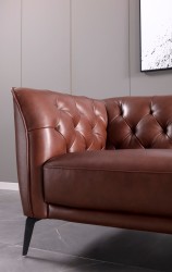 Brown Leather Contemporary Living Room Set with Metal Legs