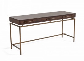 Contemporary Acacia and Brass Desk