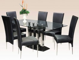 Stylish Clear Glass Top Marble Leather Modern Dinner Table Set