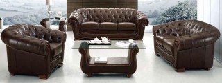 Traditional Brown Italian Leather Living Room Set