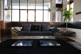 Black Leather Sofa Set with Adjustable Features