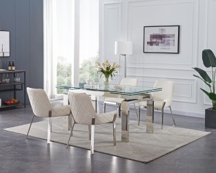 High-class Rectangular All Clear Glass Top Leather Table and Four Chairs