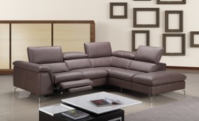 Chocolate Contemporary Sectional with a Sleek Chase and Headrests