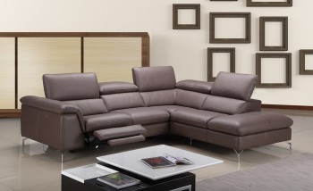 Chocolate Contemporary Sectional with a Sleek Chase and Headrests