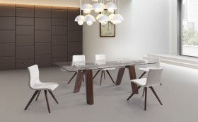 Sophisticated Rectangular Wooden and Clear Glass Top Leather Modern Dining Set