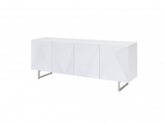 High Gloss White Buffet with Designed Doors and Glass Top