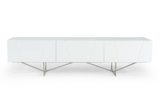 Elegant White TV Unit with Polished Stainless Steel Legs Elegant White TV Unit with Polished Stainless Steel Legs
