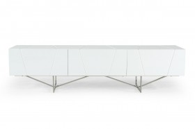 Elegant White TV Unit with Polished Stainless Steel Legs